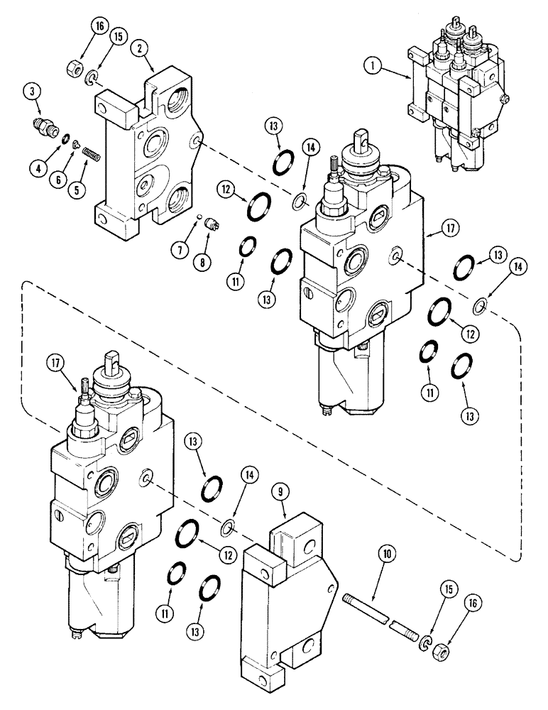 Схема запчастей Case IH 2094 - (8-310) - REMOTE HYDRAULICS, CONTROL VALVE ASSEMBLY, 2 SECTION, PRIOR TO TRANSMISSION SERIAL NO. 16229981 (08) - HYDRAULICS