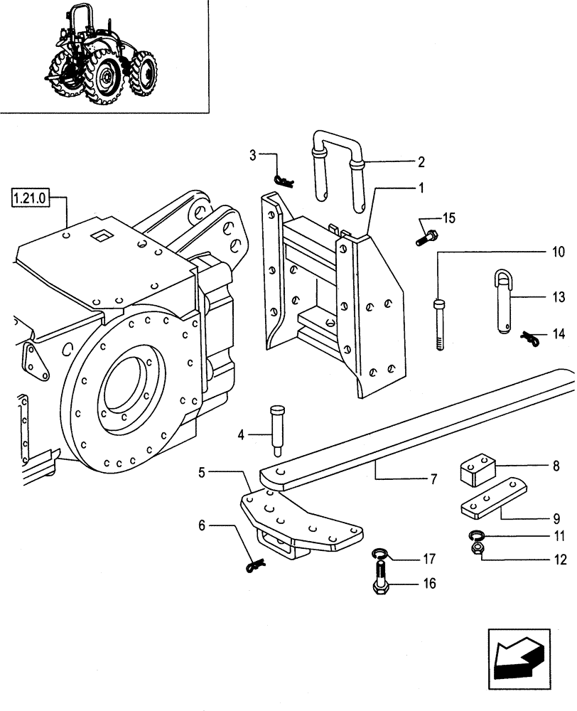 Схема запчастей Case IH JX95 - (1.89.0/03[02]) - (VAR.912) INDIPENDENT DRAWBAR WITH CLEVIS (HOLE 33MM.) - FOR HIGH CLEARANCE VERSION (09) - IMPLEMENT LIFT