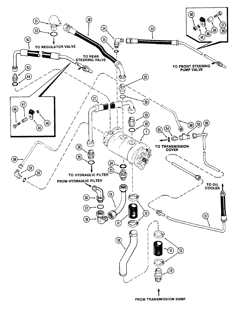 Схема запчастей Case IH 2470 - (312) - HYDRAULIC PUMP AND CIRCUITRY, WITHOUT PTO, TRANSMISSION SERIAL NO. 10025257 AND AFTER (08) - HYDRAULICS