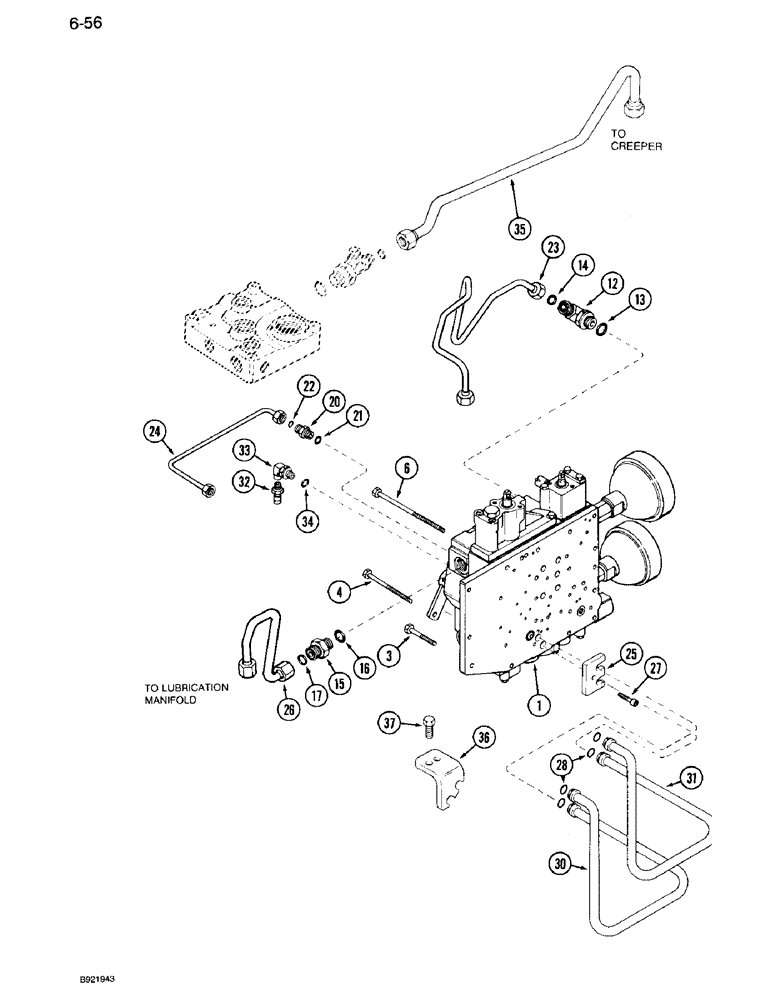 Схема запчастей Case IH 7110 - (6-056) - TRANSMISSION, INTERNAL CONTROL, TRANSMISSION SERIAL NUMBER AJB0055133 AND AFTER (06) - POWER TRAIN