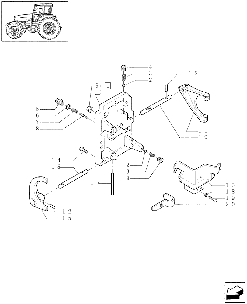 Схема запчастей Case IH MXU115 - (1.32.2[01]) - TRANSMISSION 24X24 - CENTRAL REDUCTION GEAR CONTROLS - ROD AND FORK COVER (03) - TRANSMISSION