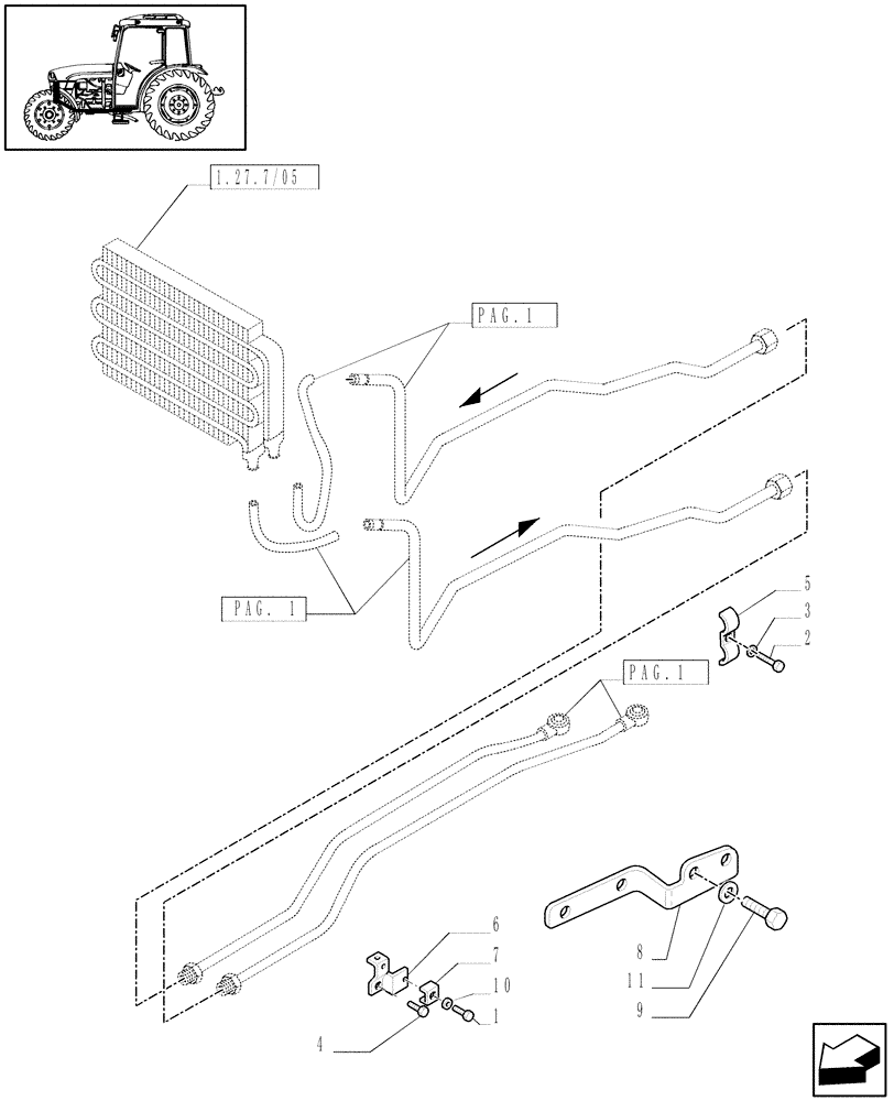 Схема запчастей Case IH JX1085C - (1.27.7/07[02]) - (VAR.064-535) HYDRAULIC VALVE FOR COMBO COOLER - BRACKETS (03) - TRANSMISSION