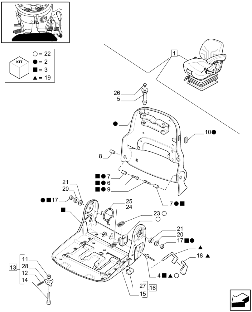 Схема запчастей Case IH MAXXUM 100 - (1.93.3/ F[02]) - DELUXE VINYL SEAT WITH MECHANICAL SUSPENSION, OPS AND BELTS - BREAKDOWN - L/ CAB (STD + VAR.330709) - D5518 - C7342 (10) - OPERATORS PLATFORM/CAB