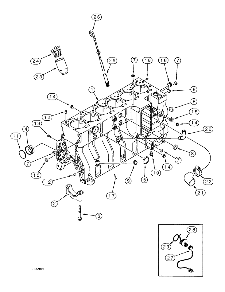 Схема запчастей Case IH 9310 - (2-070) - CYLINDER BLOCK, 6T-830 EMISSIONS CERTIFIED ENGINE, 9310, S/N JEE0036501 & AFTER/ENGINE BLOCK HEATER (02) - ENGINE