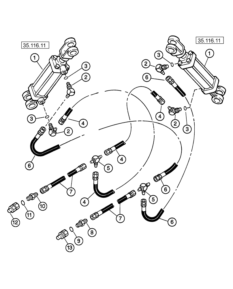 Схема запчастей Case IH 1220 - (35.580.03) - HYDRAULIC CIRCUIT - GULL WING ATTACHMENT, WITHOUT ASSIST WHEELS, 12 ROW NARROW MOUNTED STACKER (35) - HYDRAULIC SYSTEMS