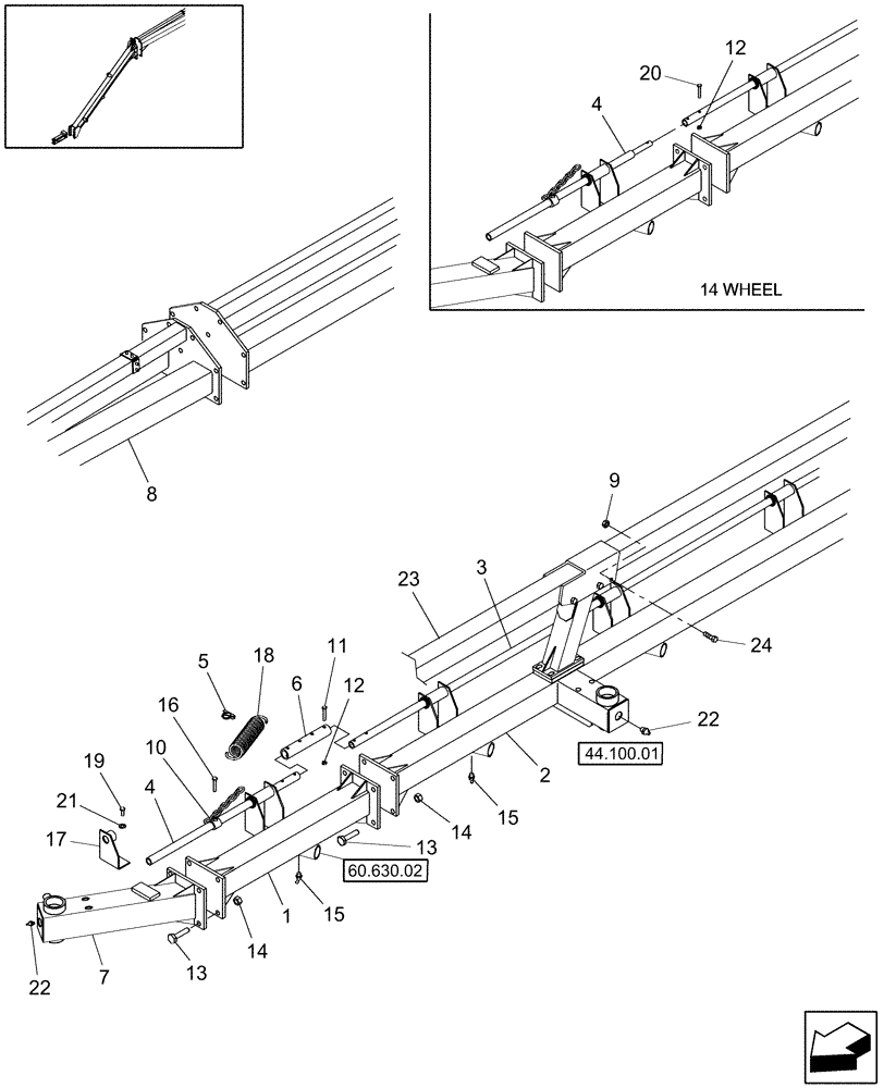 Схема запчастей Case IH WRX301 - (39.100.02[02]) - FRAME, FRONT, LH, 14 & 16 WHEEL RAKES (39) - FRAMES AND BALLASTING