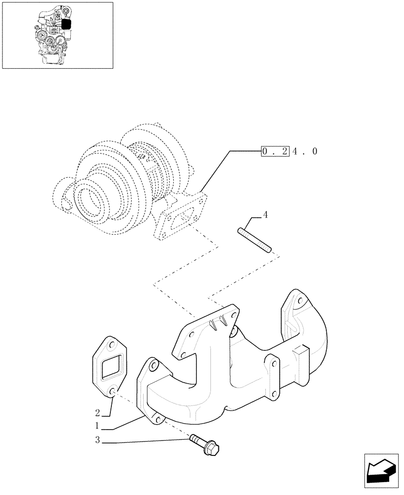 Схема запчастей Case IH JX65 - (0.07.6[03]) - EXHAUST MANIFOLD (AFTER S/N 13287) (01) - ENGINE