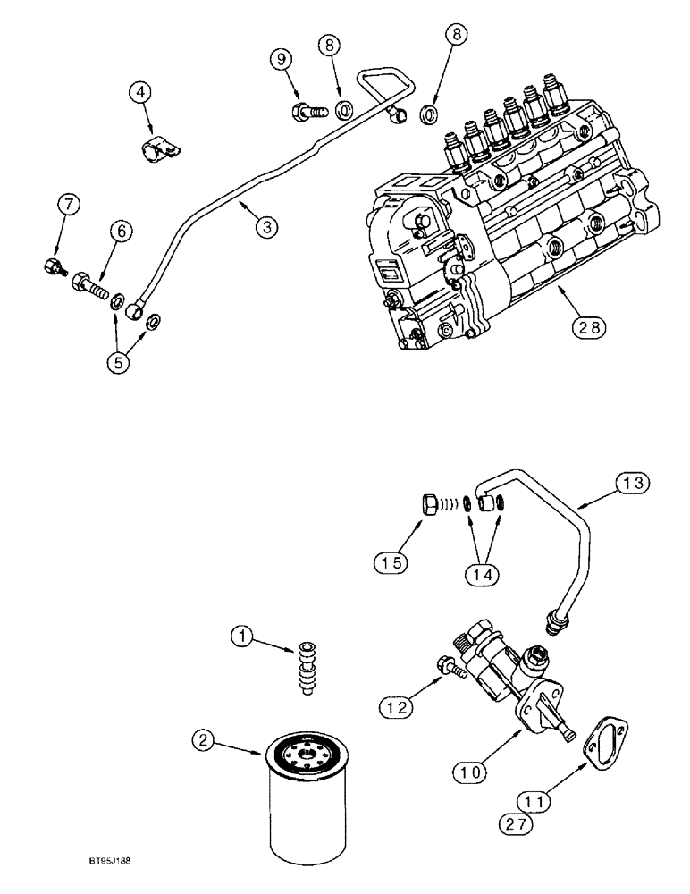 Схема запчастей Case IH 1688 - (3-04) - FUEL FILTER AND TRANSFER PUMP, 6TA-830 ENGINE (02) - FUEL SYSTEM