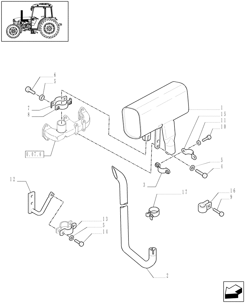 Схема запчастей Case IH JX1060C - (1.15.1[01]) - SILENCER (MUFFLER) (02) - ENGINE EQUIPMENT