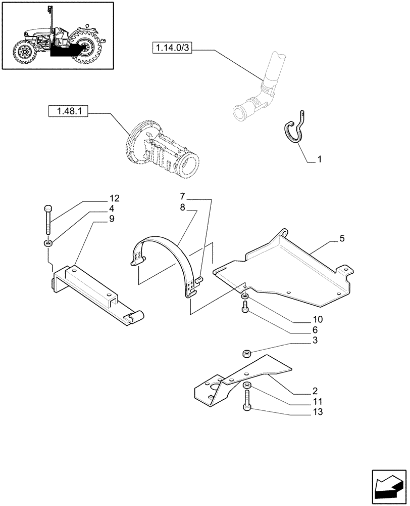 Схема запчастей Case IH JX1060C - (1.14.7/01) - (VAR.207) FUEL TANK WITH CLEARANCE FROM GROUND 70MM - TANK SUPPORT (02) - ENGINE EQUIPMENT