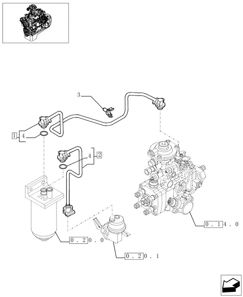 Схема запчастей Case IH F4GE0484C D601 - (0.20.3[01]) - PIPING - FUEL  (504074184) 