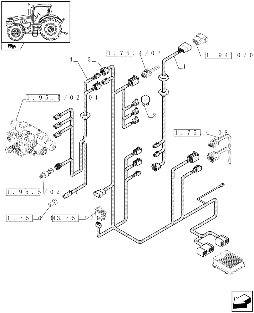 Схема запчастей Case IH PUMA 210 - (1.75.4/06[01A]) - (VAR.190) AUTO GUIDANCE STEERING SYSTEM - CABLES - D6831 (06) - ELECTRICAL SYSTEMS