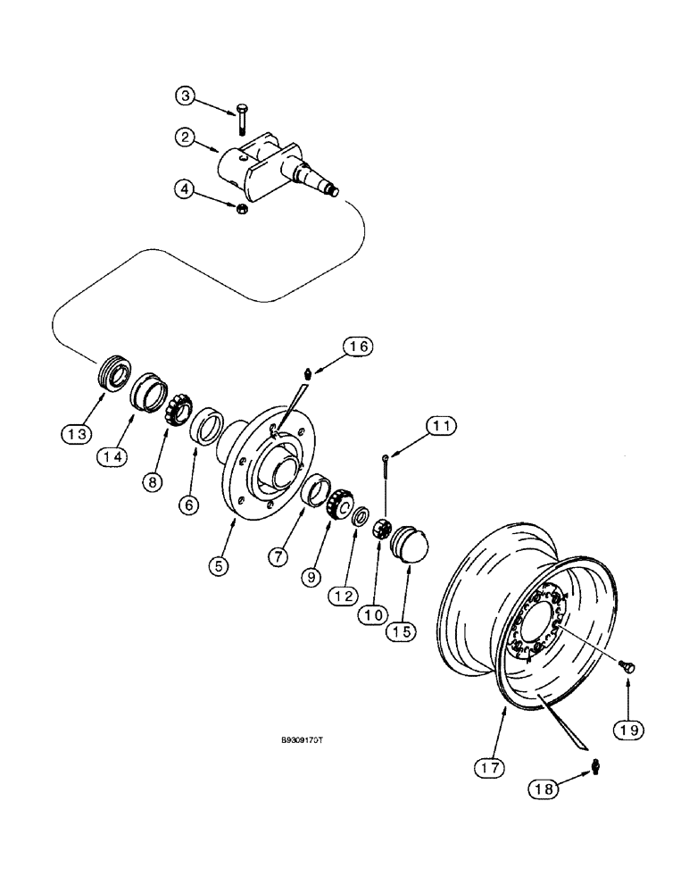 Схема запчастей Case IH 955 - (9A-098) - FRONT CARRYING WHEELS, SPINDLE, HUB AND WHEEL MOUNTING, 8 ROW WIDE AND 12 ROW NARROW - VERTICAL FOLD (09) - CHASSIS/ATTACHMENTS