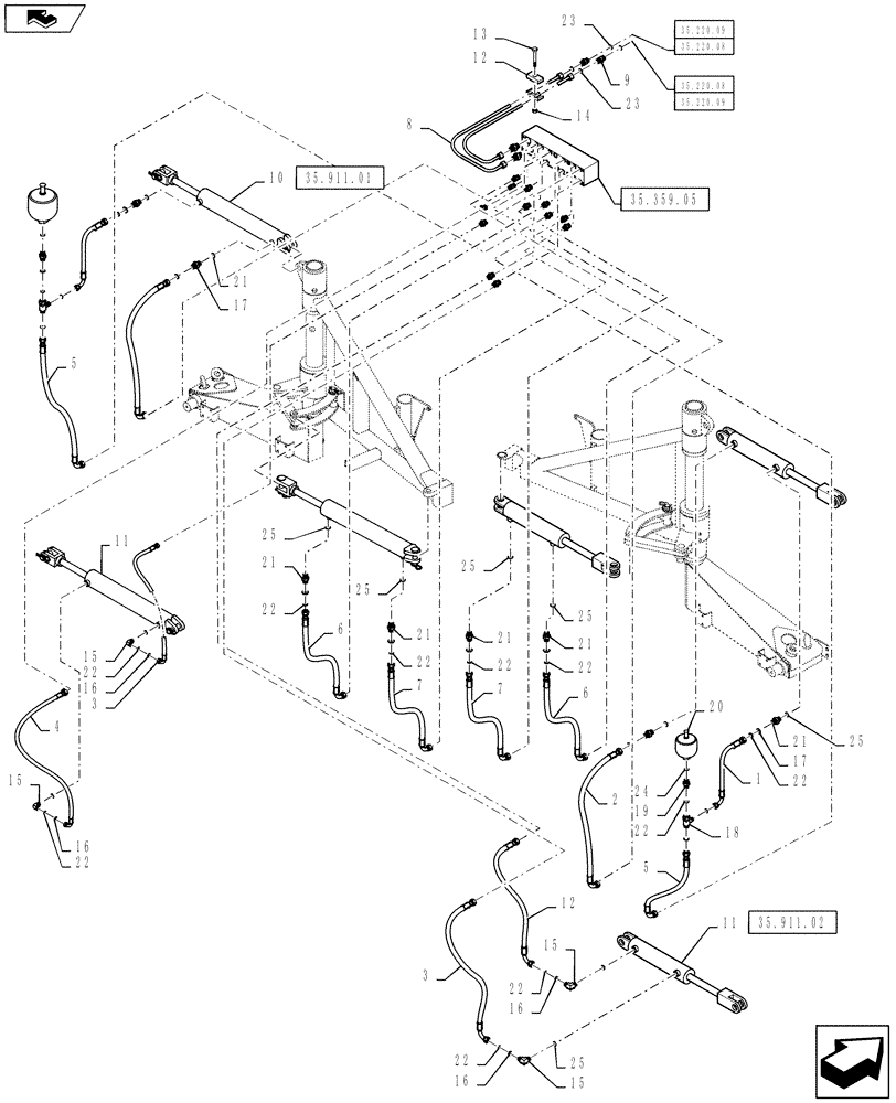 Схема запчастей Case IH 610 - (35.736.02) - BOOM HYDRAULICS, 60/85 BOOM (35) - HYDRAULIC SYSTEMS