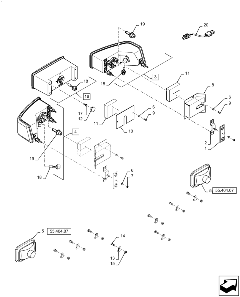 Схема запчастей Case IH TITAN 4530 - (55.404.01) - STANDARD FRONT LIGHTS (55) - ELECTRICAL SYSTEMS