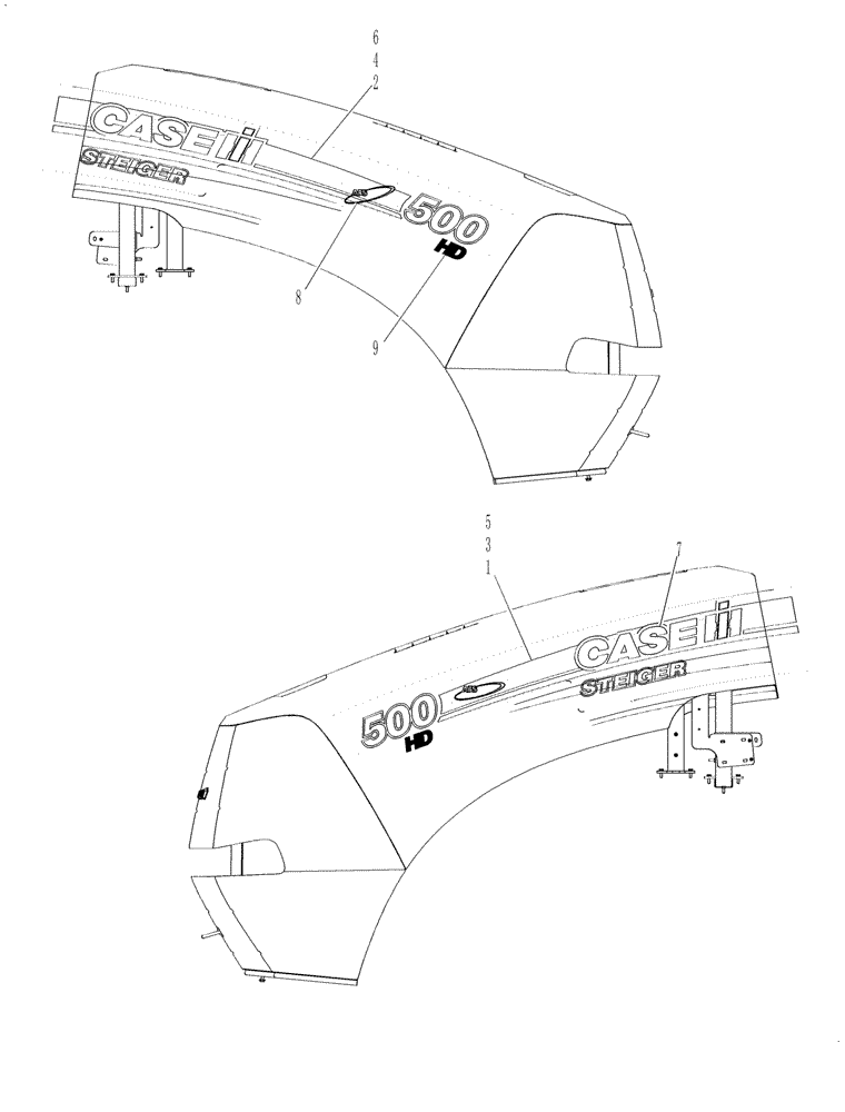 Схема запчастей Case IH STEIGER 400 - (90.108.01) - ENGINE HOOD - DECALS (90) - PLATFORM, CAB, BODYWORK AND DECALS