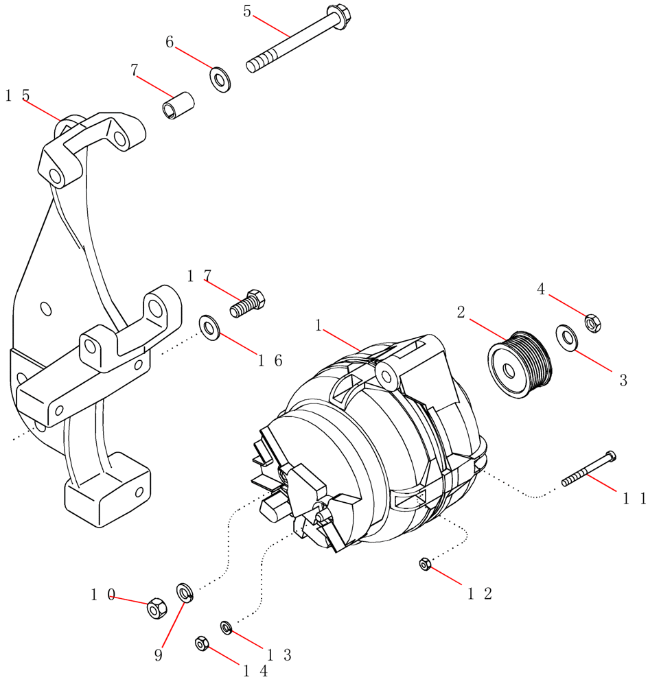 Схема запчастей Case IH MX210 - (04-19) - ALTERNATOR - MOUNTING, ASN JAZ135316 (04) - ELECTRICAL SYSTEMS