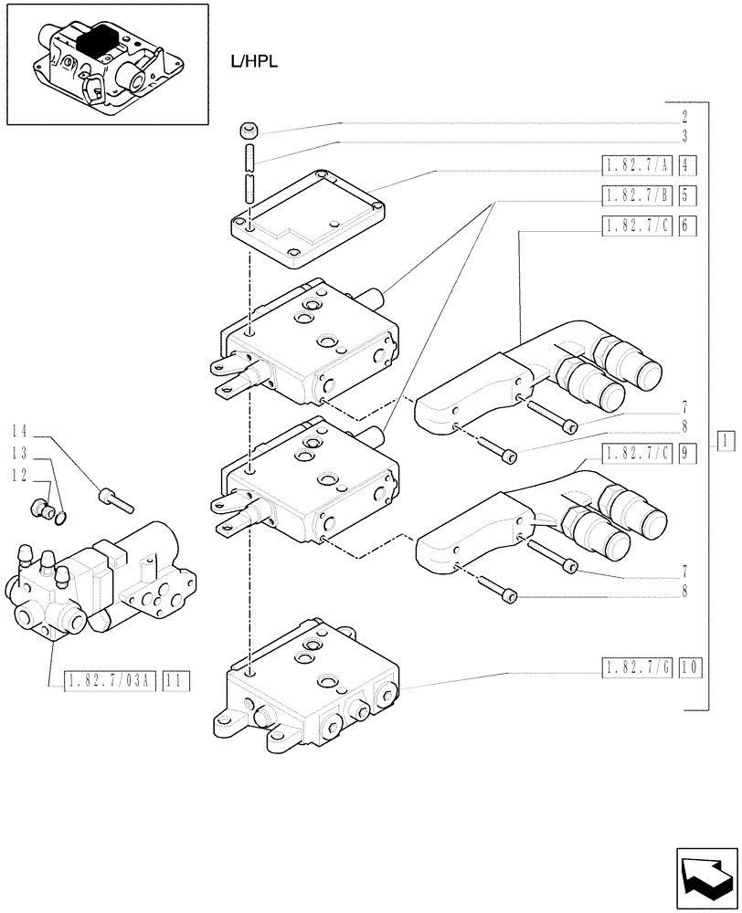 Схема запчастей Case IH MXU115 - (1.82.7/36[02]) - (VAR.719) 2 CONTROL VALVES - CONTROL VALVE AND ASSOCIATED PARTS - C5504 (07) - HYDRAULIC SYSTEM