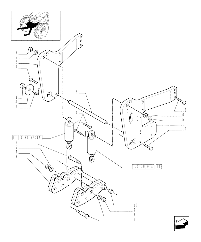 Схема запчастей Case IH MXU115 - (1.81.9/01[01]) - FRONT HYDRAULIC LIFT - LIFT CYLINDERS AND SUPPORTS (07) - HYDRAULIC SYSTEM