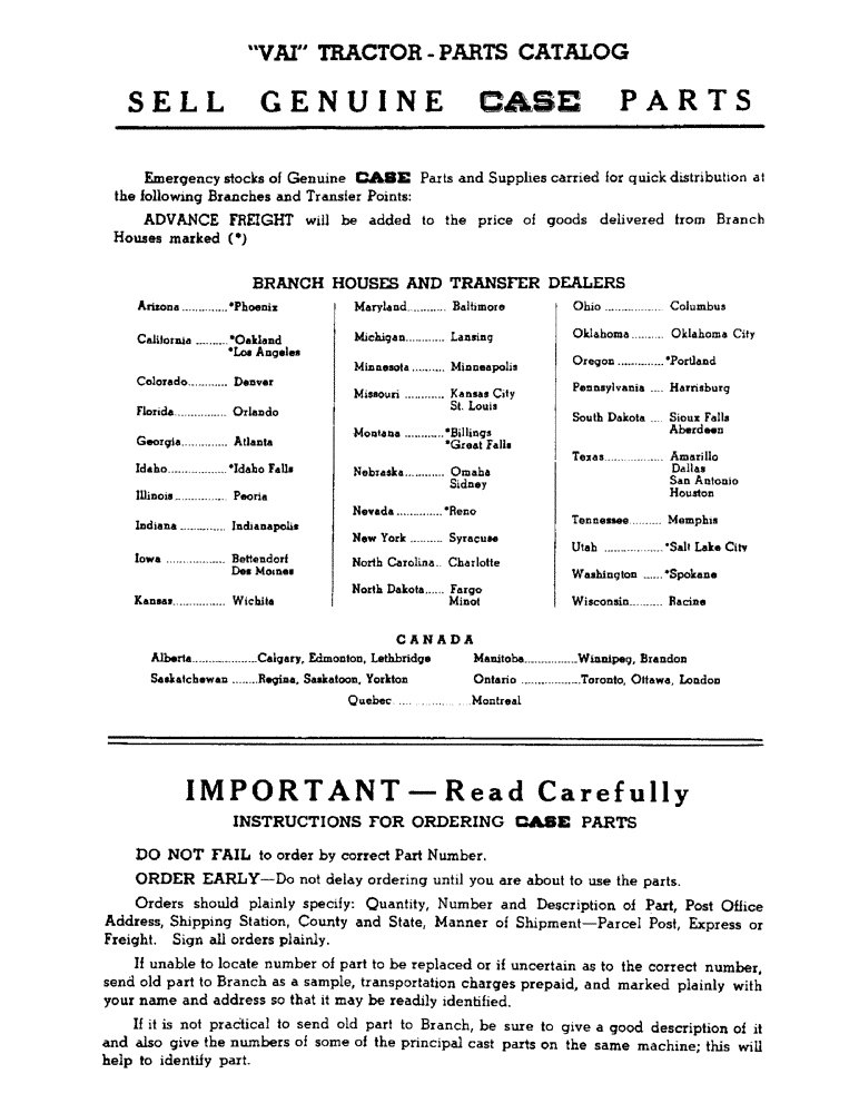 Схема запчастей Case IH VAI-SERIES - (004) - SELL GENUINE CASE PARTS (00) - PICTORIAL INDEX