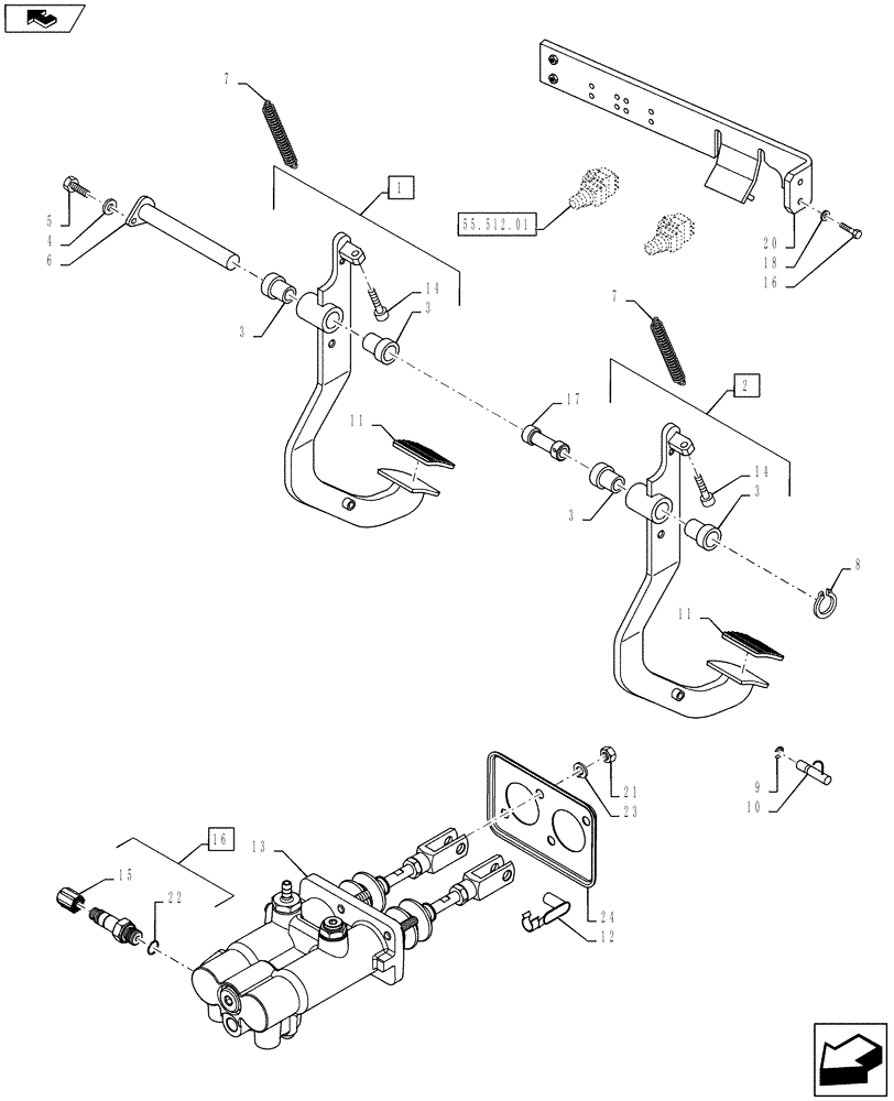 Схема запчастей Case IH PUMA 145 - (33.202.02) - BRAKE PEDALS AND BRAKE MASTER CYLINDERS (33) - BRAKES & CONTROLS