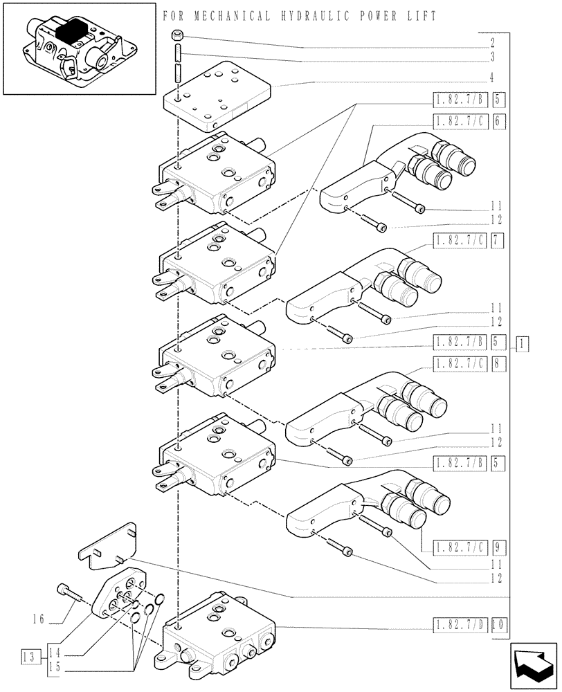 Схема запчастей Case IH MXU110 - (1.82.7/16[02]) - (VAR.349/1) 4 CONTROL VALVES CCLS AND RELEVANT PARTS (07) - HYDRAULIC SYSTEM