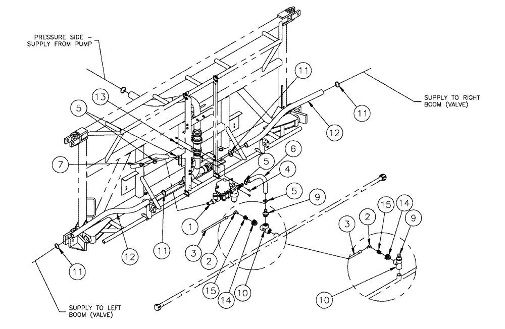 Схема запчастей Case IH SPX3200 - (09-012) - CENTER BOOM PLBG (5-SECT. LIQ.) Liquid Plumbing