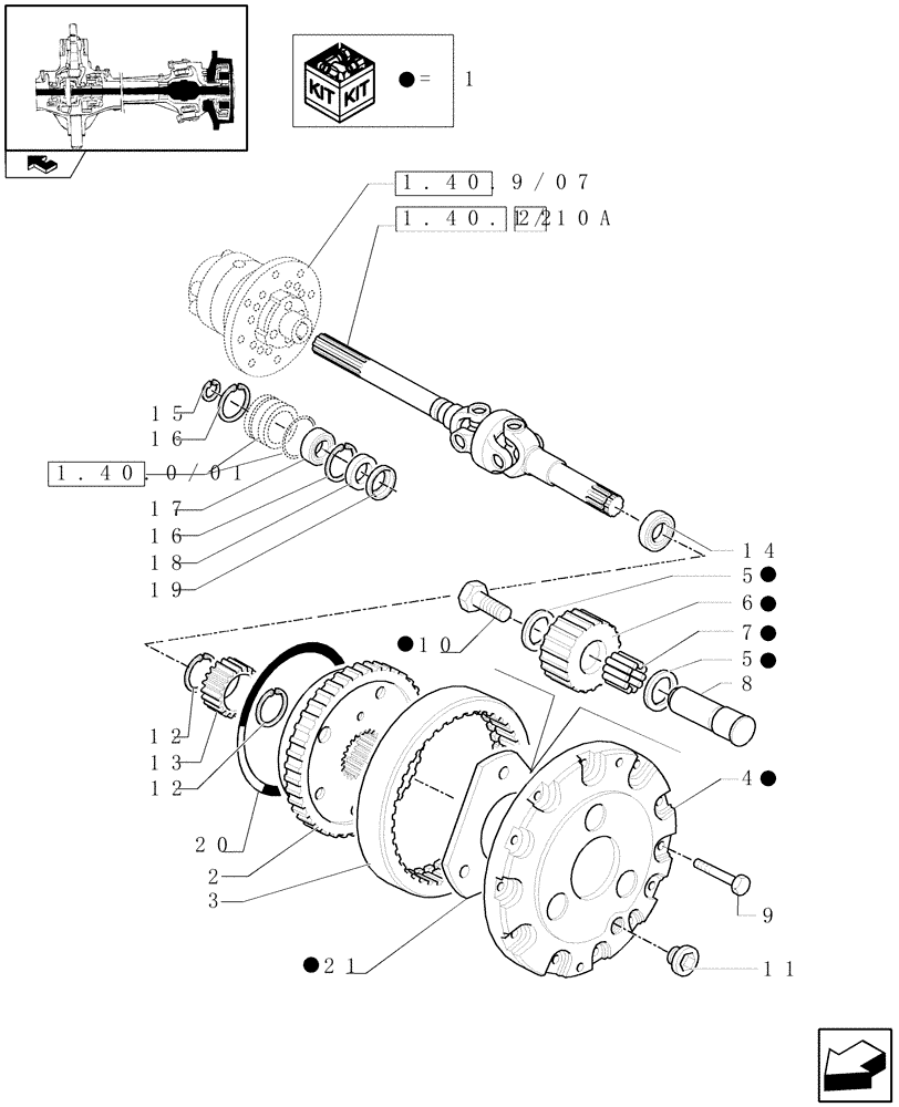 Схема запчастей Case IH FARMALL 90 - (1.40.9/10) - STANDARD FRONT AXLE W/LIMITED SLIP DIFF,40KM/H - DIFF GEARS AND SHAFT (VAR.335541-743559-743552) (04) - FRONT AXLE & STEERING