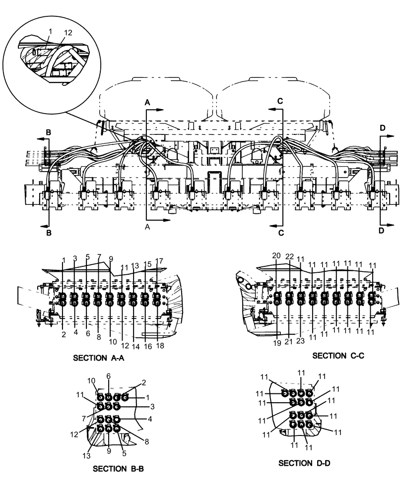 Схема запчастей Case IH 1260 - (80.150.08[03]) - BULK FILL - CENTER HOSES 22" (80) - CROP STORAGE/UNLOADING