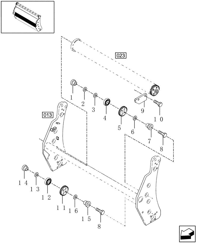 Схема запчастей Case IH RBX461 - (025) - IDLER GEARS, SLEDGE ROLL (62) - PRESSING - BALE FORMATION