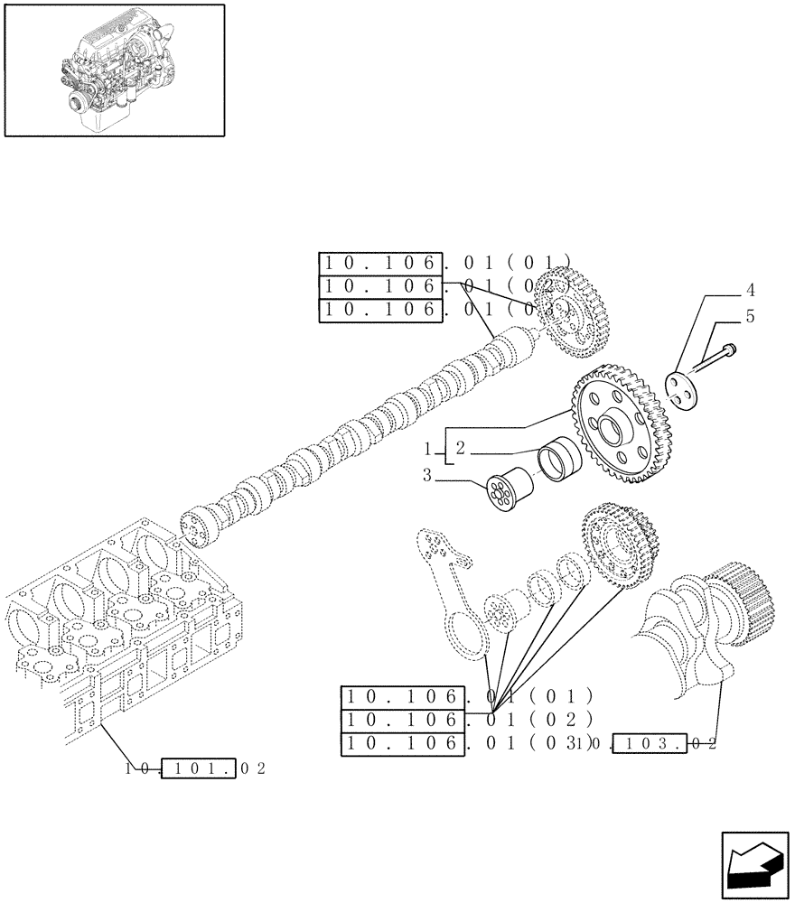 Схема запчастей Case IH 8010 - (10.106.02[01]) - INTERMEDIATE GEARS, CAMSHAFT - 8010 (10) - ENGINE