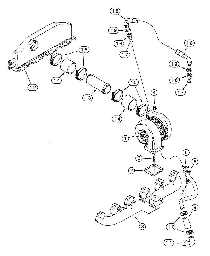 Схема запчастей Case IH 7240 - (2-044) - TURBOCHARGER SYSTEM, 6TA-830 ENGINE, PRIOR TO TRACTOR PIN JJA0064978 (02) - ENGINE