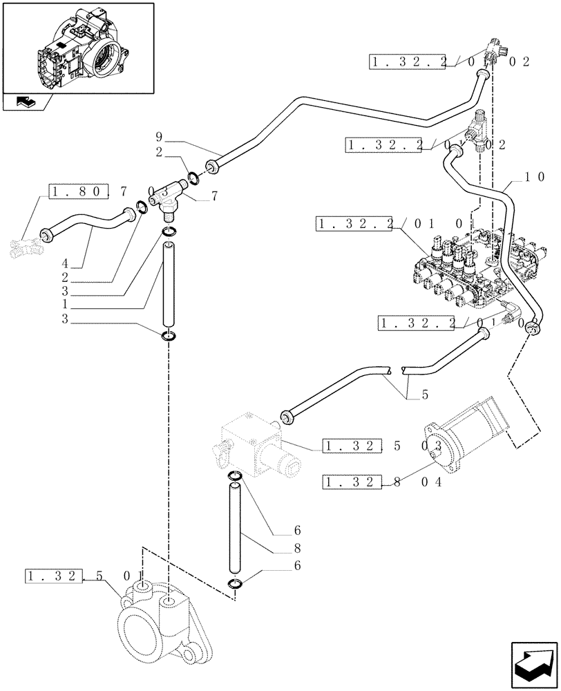 Схема запчастей Case IH PUMA 195 - (1.29.7/01) - (VAR.147-571) TRANSMISSION 19X6 FPS - GEAR CHANGE LUBRICATION PIPES (03) - TRANSMISSION