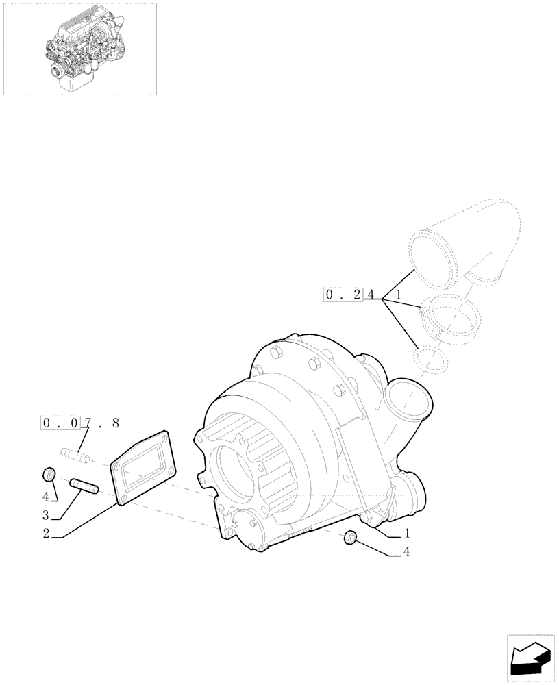 Схема запчастей Case IH F3AE0684E B002 - (0.24.0[01]) - TURBOCHARGER & RELATED PARTS (504034563) 