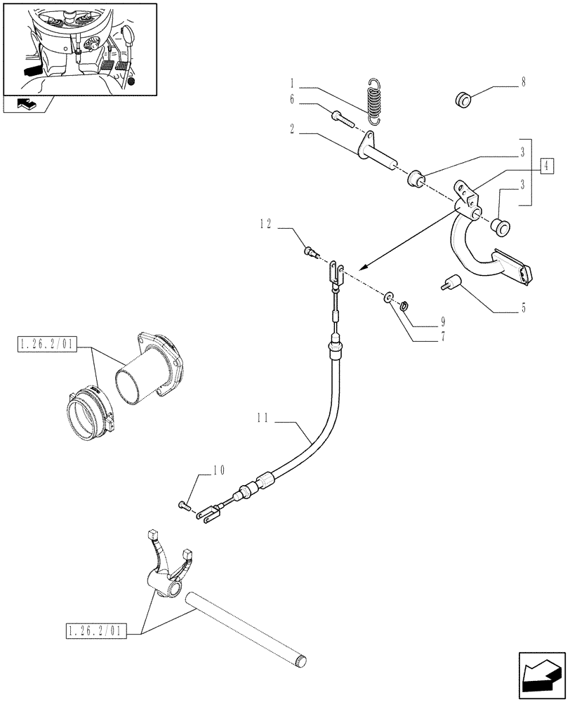 Схема запчастей Case IH FARMALL 95 - (1.92.26/02[01]) - POWER SHUTTLE E SERVO PTO FOR DIFF. LOCK - CLUTCH PEDAL (VAR.330120-331120) (10) - OPERATORS PLATFORM/CAB