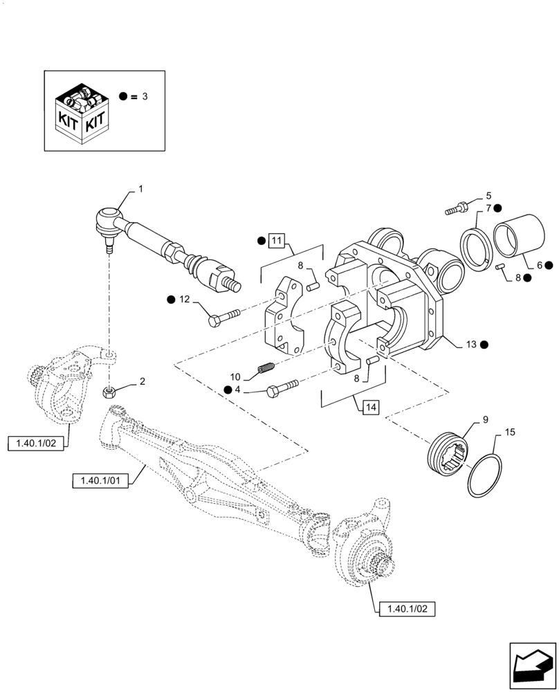 Схема запчастей Case IH FARMALL 85U - (1.40.1/05) - FRONT AXLE WITH DIFFERENTIAL LOCK - SUPPORT AND ROD (VAR.330308) (04) - FRONT AXLE & STEERING