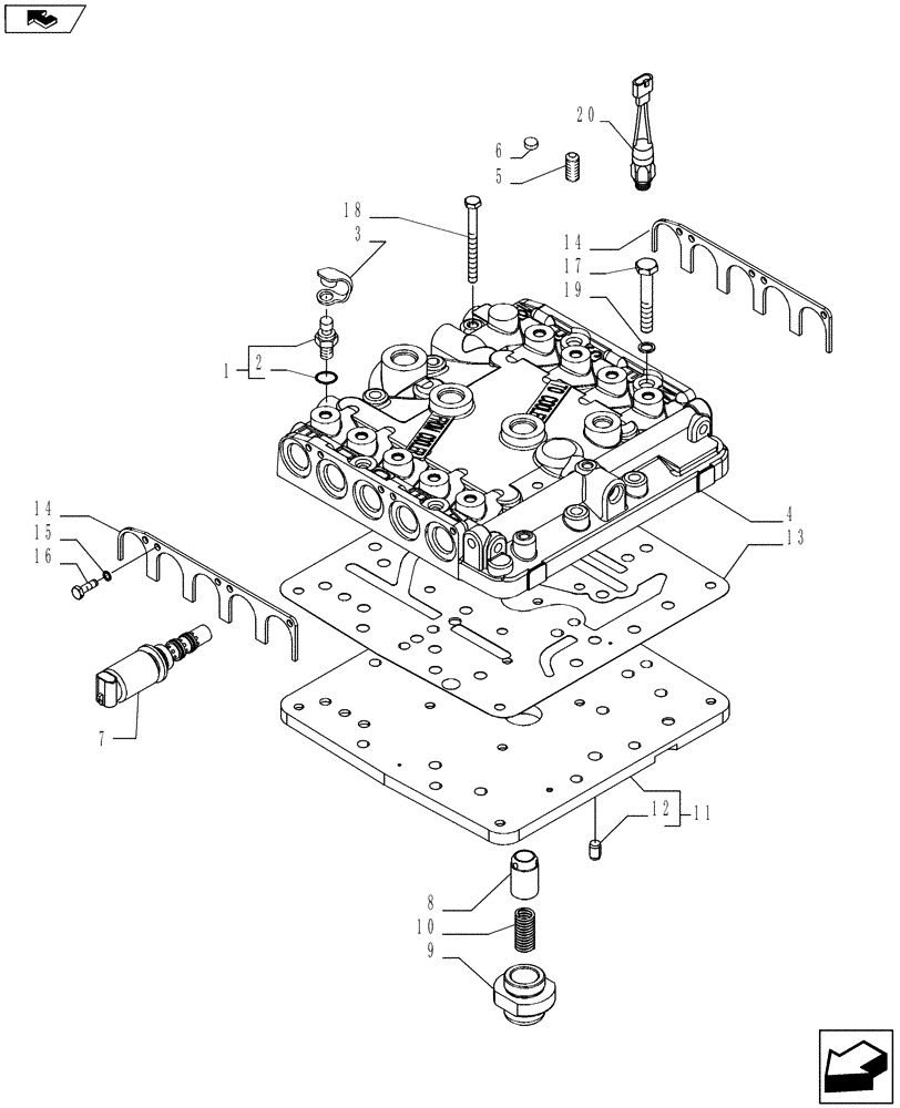 Схема запчастей Case IH MAGNUM 190 - (21.135.01[01]) - TRANSMISSION TOP COVER CONTROL VALVE, WITH POWERSHIFT TRANSMISSION (21) - TRANSMISSION