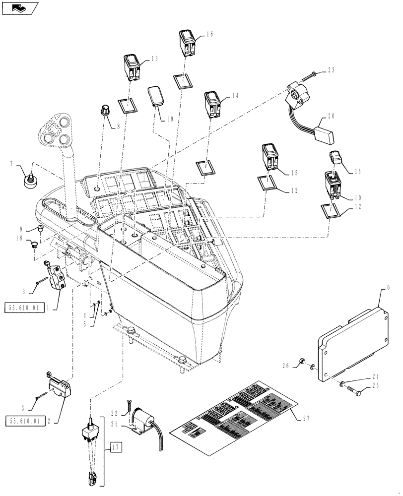 Схема запчастей Case IH 3330 - (55.160.02) - RH CONSOLE, ELECTRIC (55) - ELECTRICAL SYSTEMS