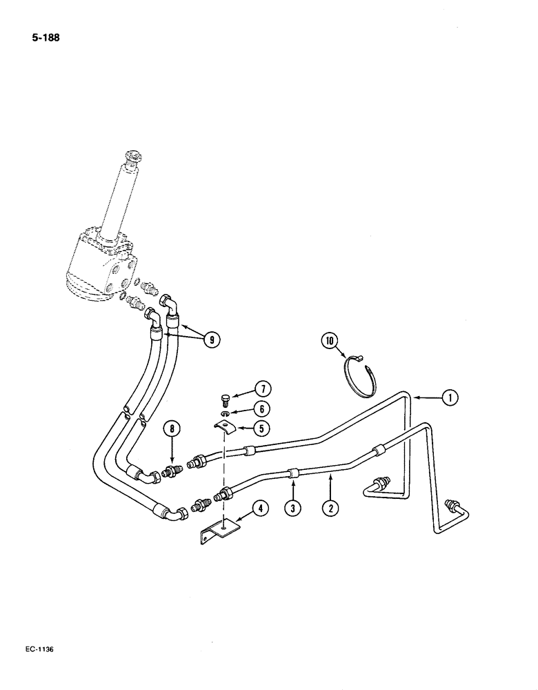 Схема запчастей Case IH 585 - (5-188) - STEERING PIPES REAR, 2 WHEEL DRIVE, TRACTOR WITH CAB AND WITHOUT 2 SPEED POWER SHIFT (05) - STEERING