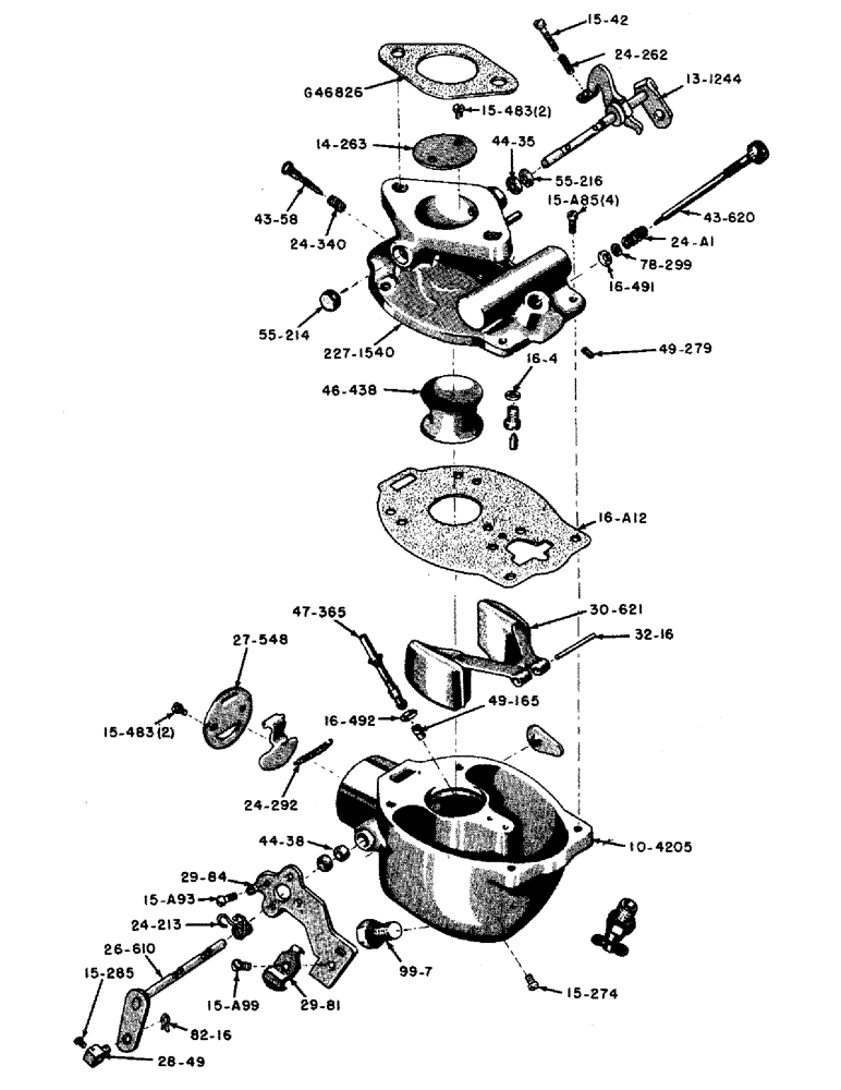 Схема запчастей Case IH 500B-SERIES - (022) - G45103 CARBURETOR, 600B SERIES TRACTORS, MARVEL-SCHEBLER MODEL TSW-749 (03) - FUEL SYSTEM