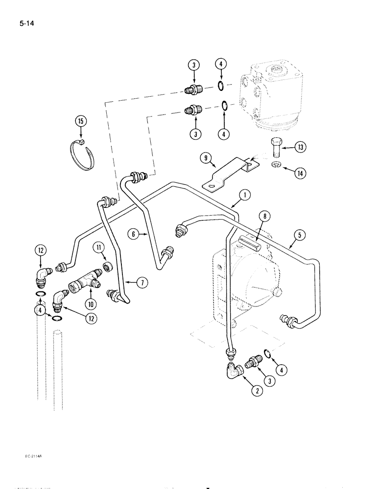 Схема запчастей Case IH 595 - (5-14) - POWER STEERING TUBES, REAR, 2 WHEEL DRIVE TRACTOR W/O CAB, W/2 SPEED POWER SHIFT (05) - STEERING