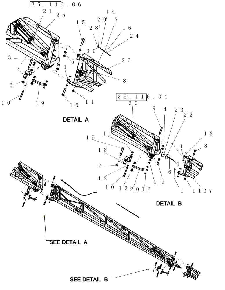 Схема запчастей Case IH 160 - (39.100.16) - SUSPENDED BOOM - 120 - 134 FOLD LINKAGE ASSEMBLY (39) - FRAMES AND BALLASTING