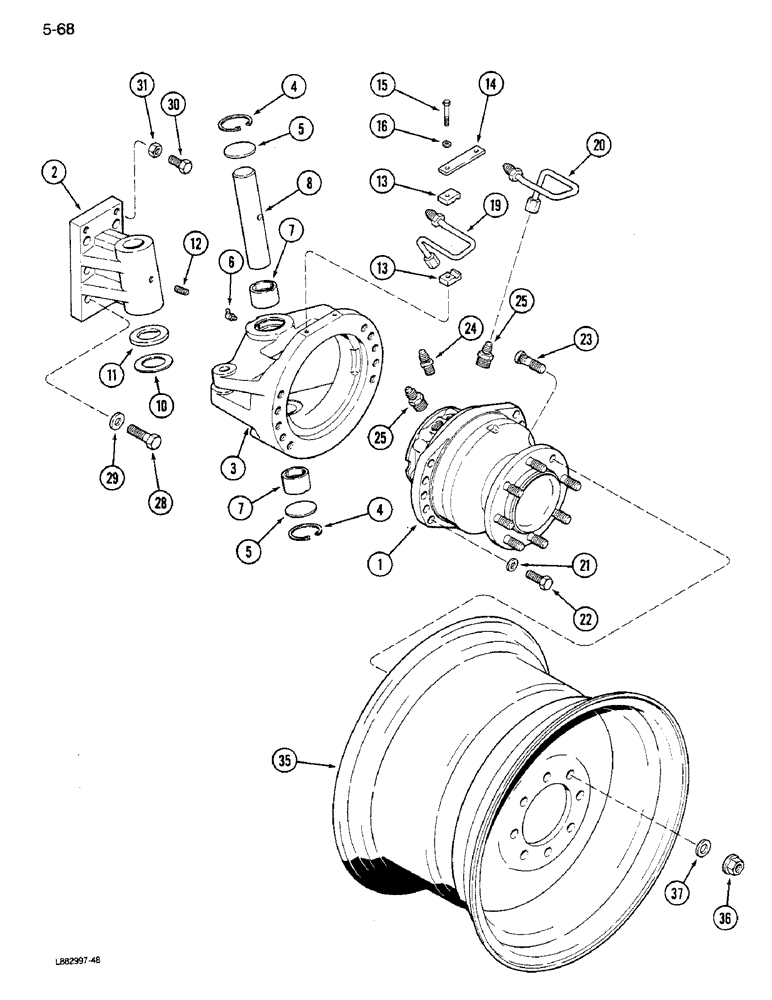 Схема запчастей Case IH 1640 - (5-68) - WHEEL MOTOR AND KING PIN, POWER GUIDE AXLE, P.I.N. JJC0034001 AND AFTER (04) - STEERING