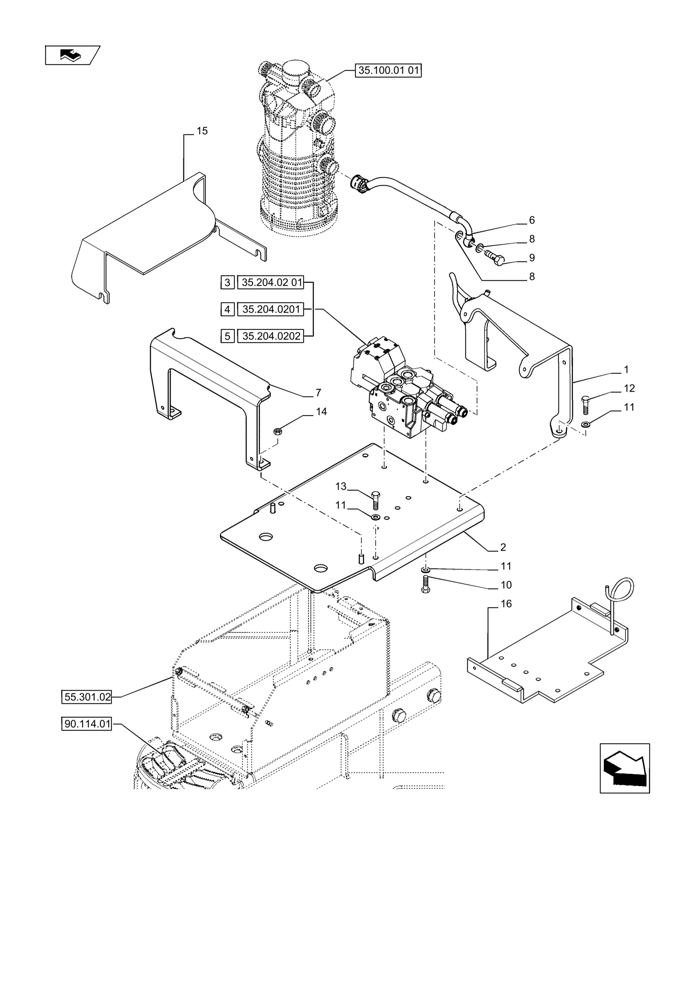 Схема запчастей Case IH PUMA 230 - (35.204.03[01]) - ELECTRONIC MID MOUNTED VALVES - COVER SUPPORT AND PIPES (VAR.728108-728109-728110) (35) - HYDRAULIC SYSTEMS