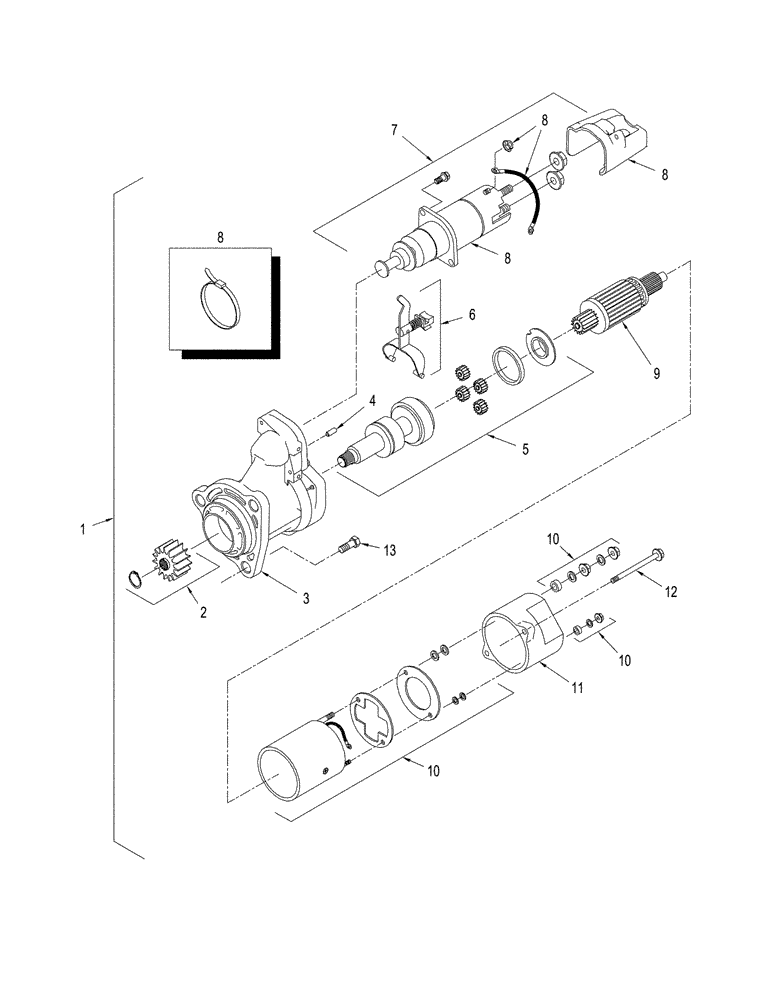 Схема запчастей Case IH STX375 - (04-08[01]) - STARTER ASSEMBLY, ASN JEE0102479 (04) - ELECTRICAL SYSTEMS