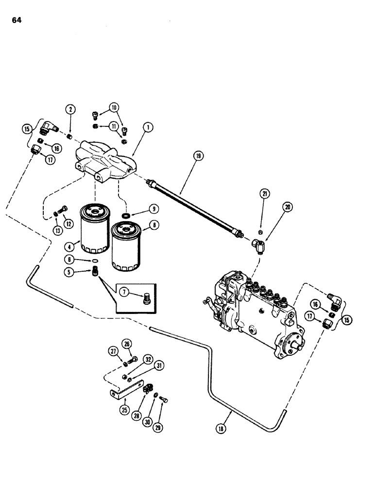 Схема запчастей Case IH 970 - (064) - FUEL INJECTION FILTER SYSTEM, (401B) DIESEL ENGINE, 1ST USED ENGLISH SERIAL NUMBER 2323001 (03) - FUEL SYSTEM