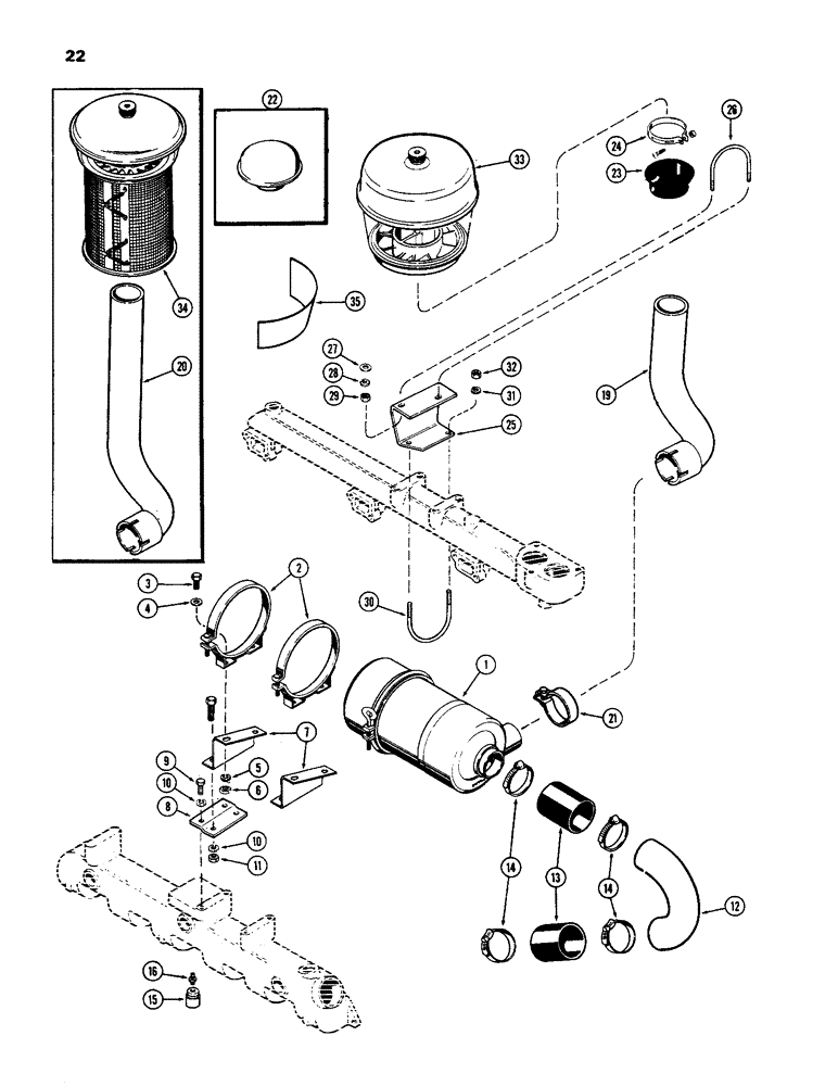 Схема запчастей Case IH 970 - (022) - AIR CLEANER MOUNTING, (401B) DIESEL ENGINE (02) - ENGINE