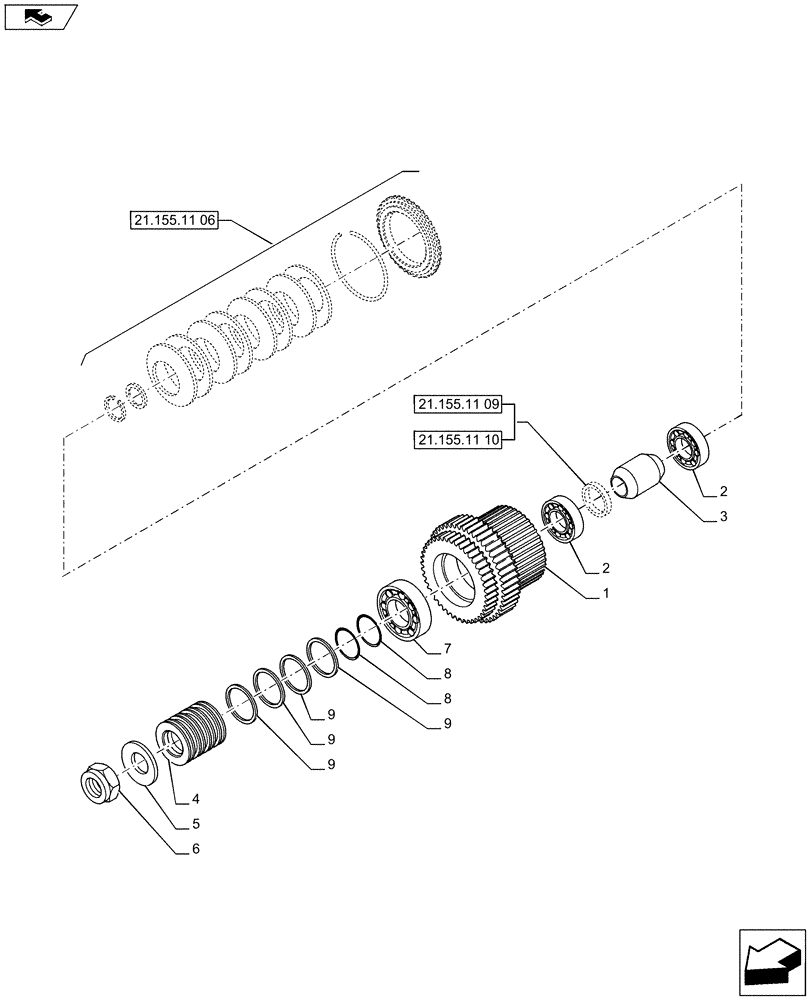 Схема запчастей Case IH PUMA 185 - (21.155.11[07]) - SPEED GEARS AND CLUTCHES - GEARS (21) - TRANSMISSION