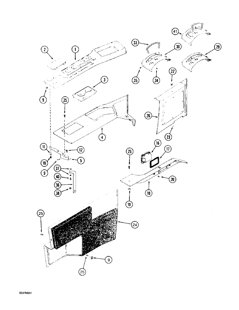 Схема запчастей Case IH 8920 - (9-038) - CAB, CONTROL CONSOLE, 193925A1 TRANSMISSION AND HITCH CONTROL COVER (09) - CHASSIS/ATTACHMENTS