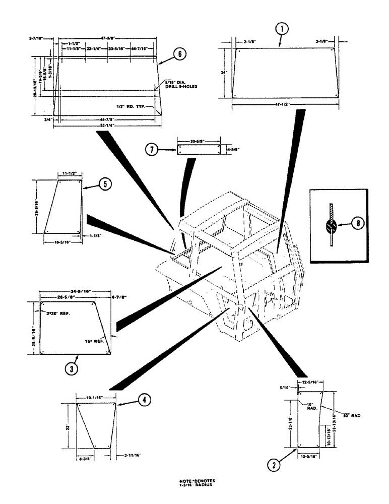 Схема запчастей Case IH 2290 - (9-564) - CAB, GLASS, U.S. VALUE (09) - CHASSIS/ATTACHMENTS